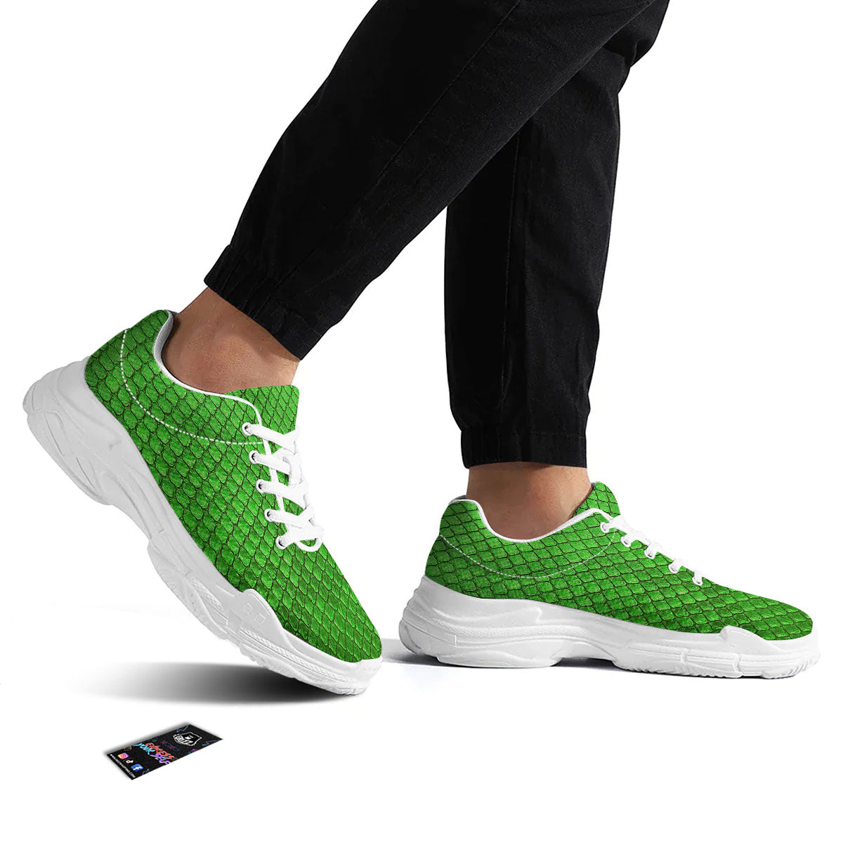 Snakeskin Python Green Print White Chunky Shoes-grizzshop