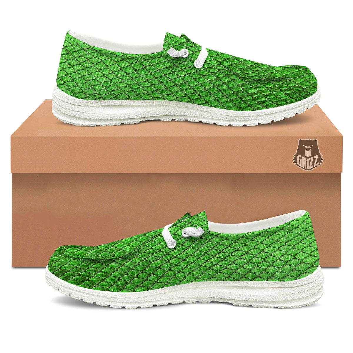 Snakeskin Python Green Print White Loafers-grizzshop