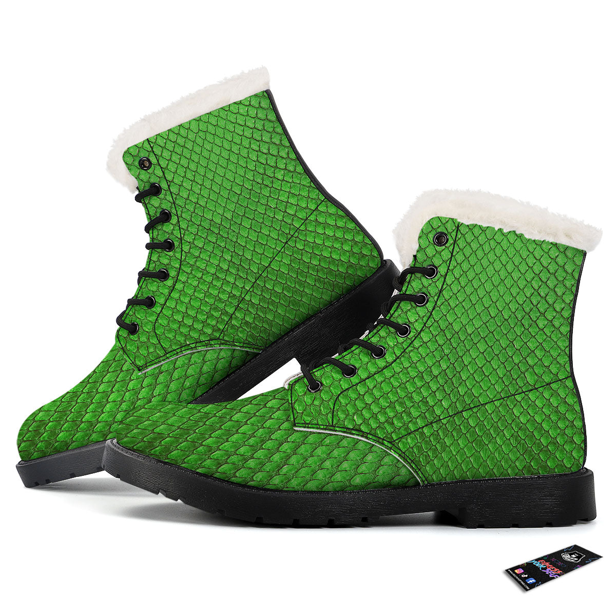 Snakeskin Python Green Print Winter Boots-grizzshop