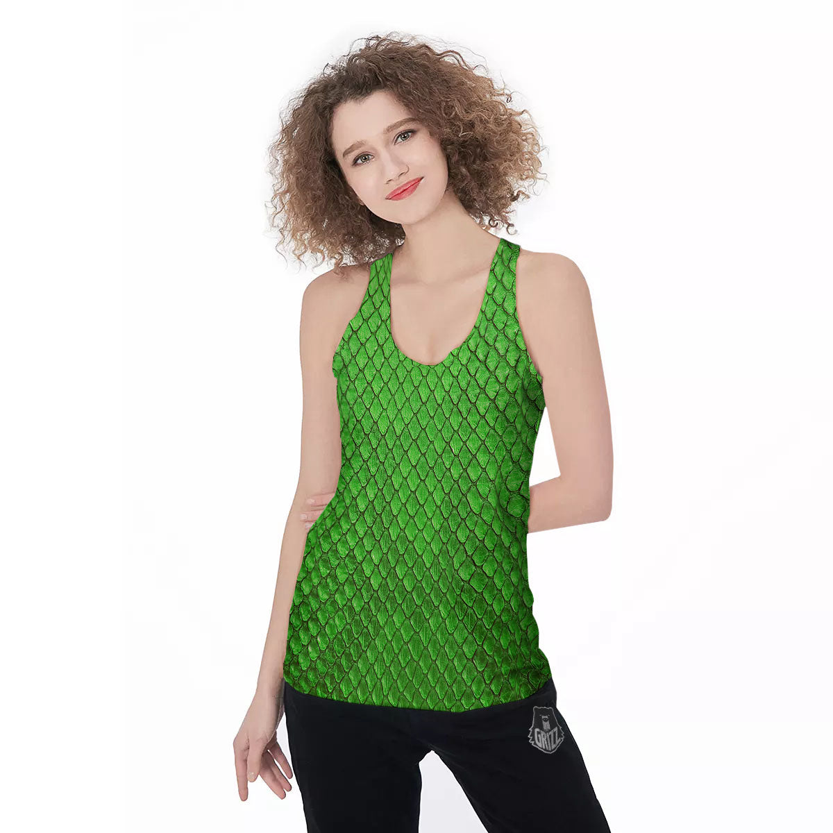Snakeskin Python Green Print Women's Racerback Tank Top-grizzshop