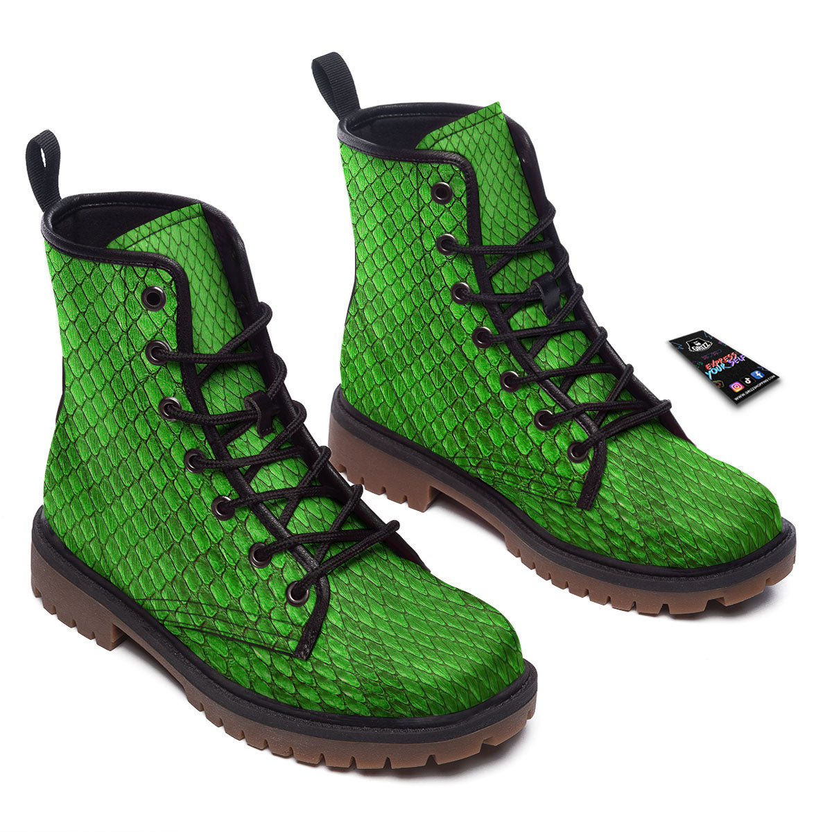 Snakeskin Python Green Print Work Boots-grizzshop