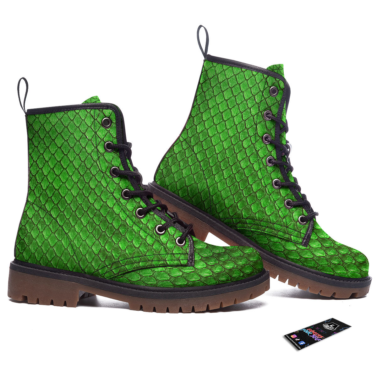 Snakeskin Python Green Print Work Boots-grizzshop
