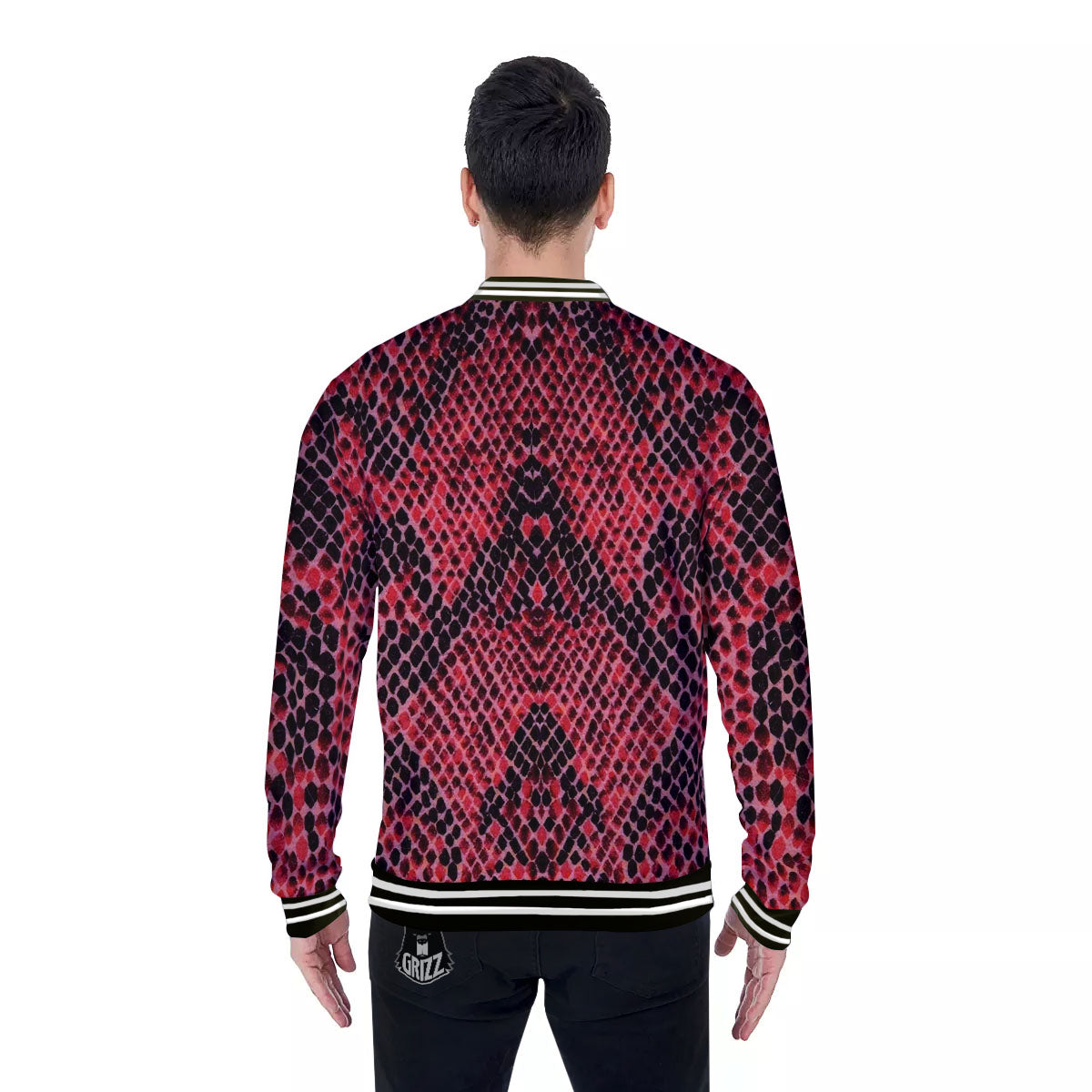 Snakeskin Python Red Print Baseball Jacket-grizzshop