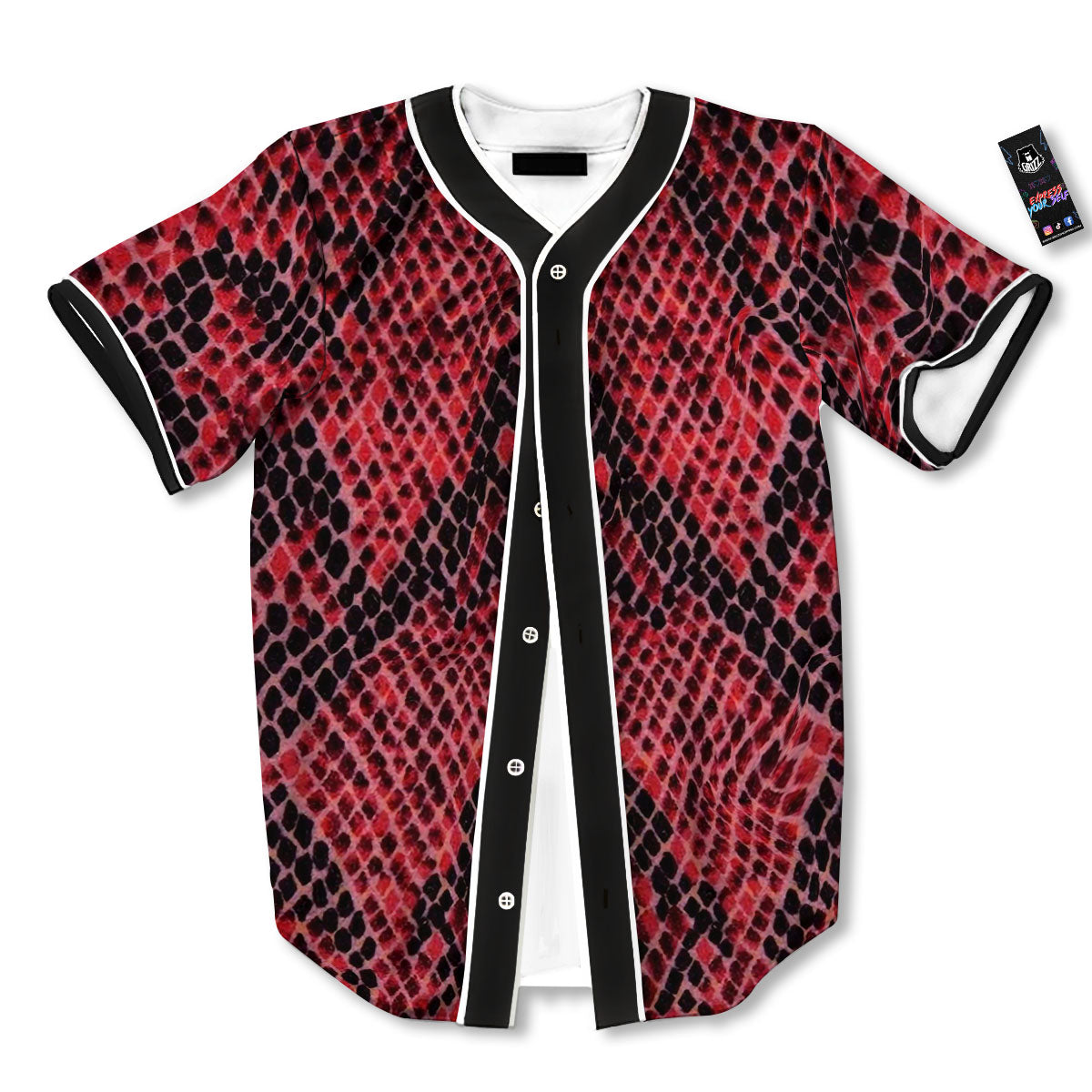 Snakeskin Python Red Print Baseball Jersey-grizzshop