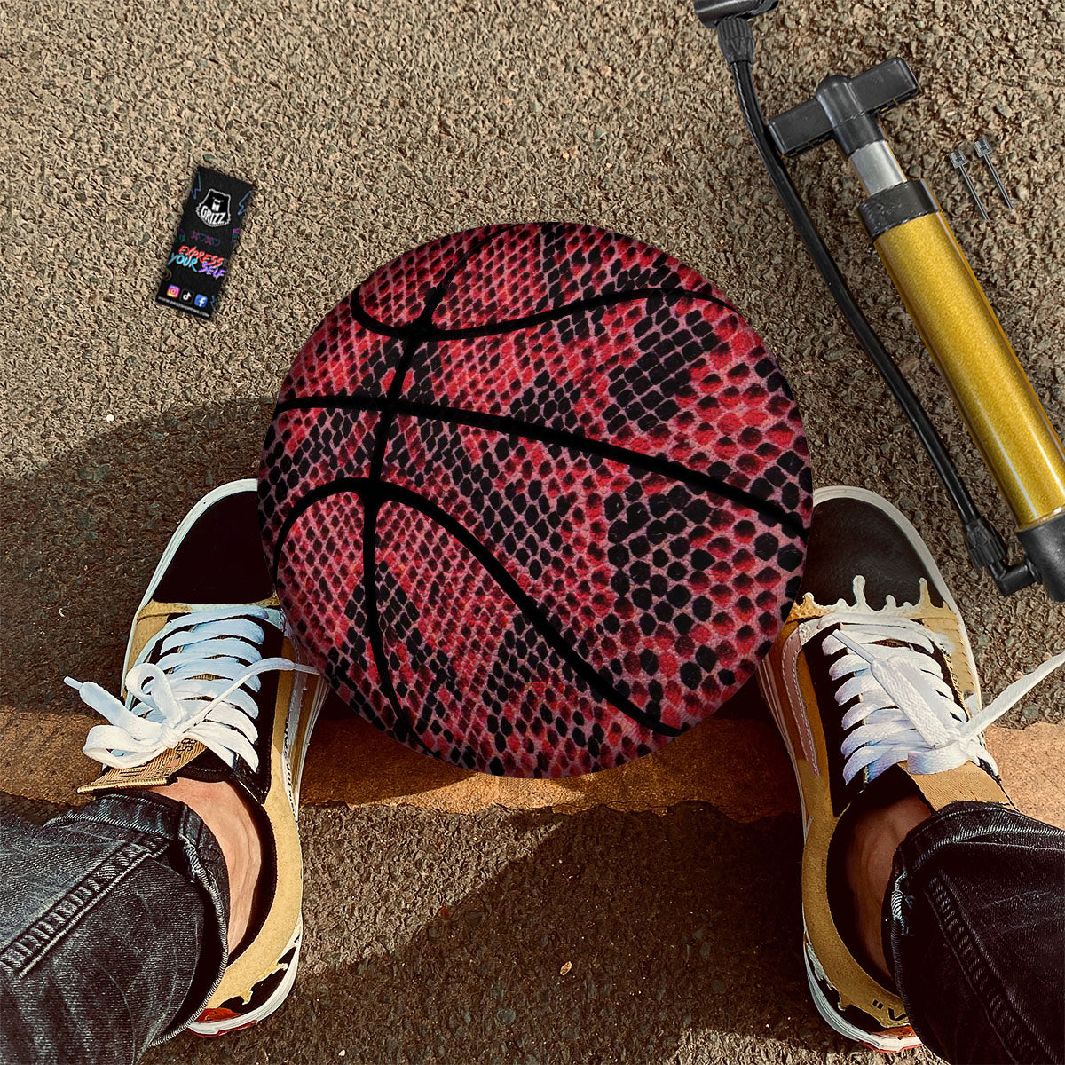 Snakeskin Python Red Print Basketball-grizzshop