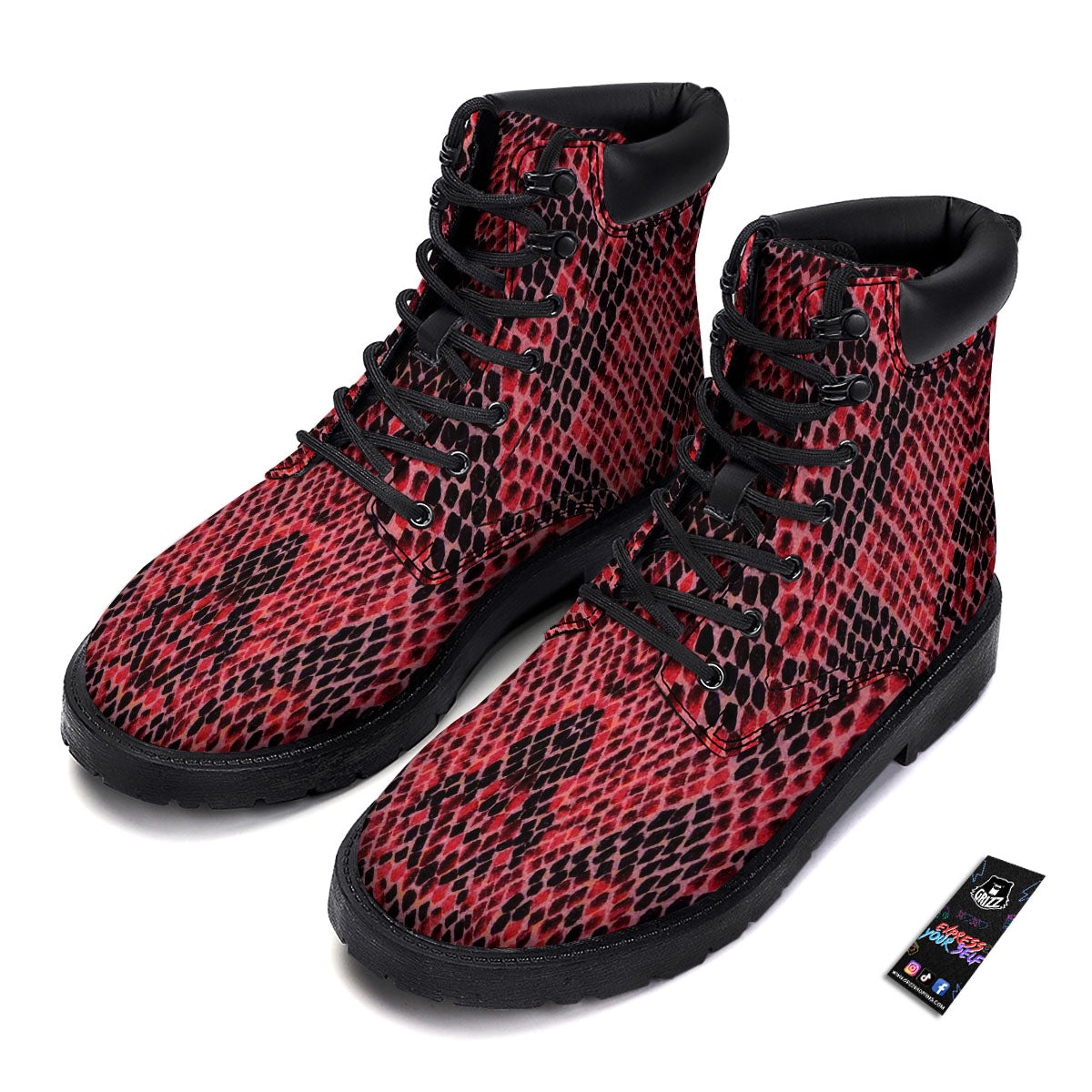 Snakeskin Python Red Print Boots-grizzshop