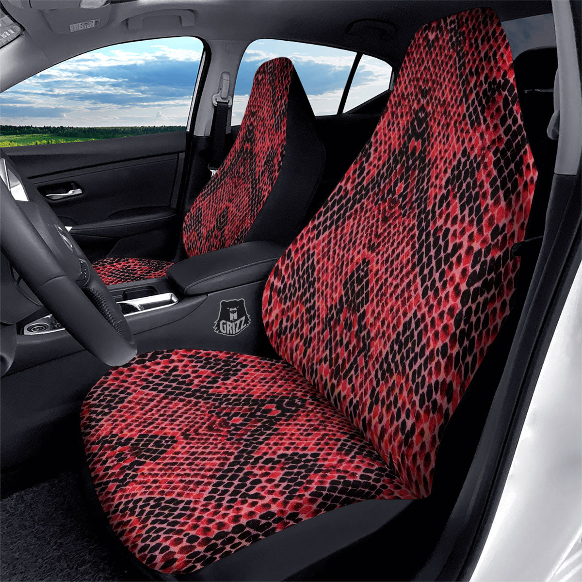 Snakeskin Python Red Print Car Seat Covers-grizzshop