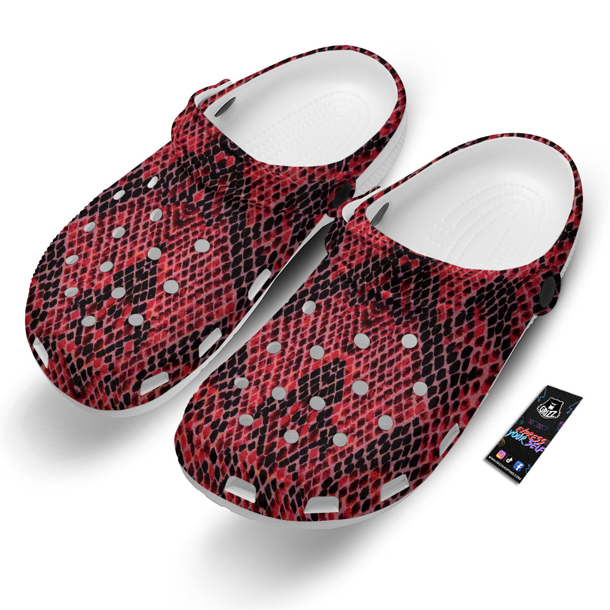 Snakeskin Python Red Print Clog-grizzshop