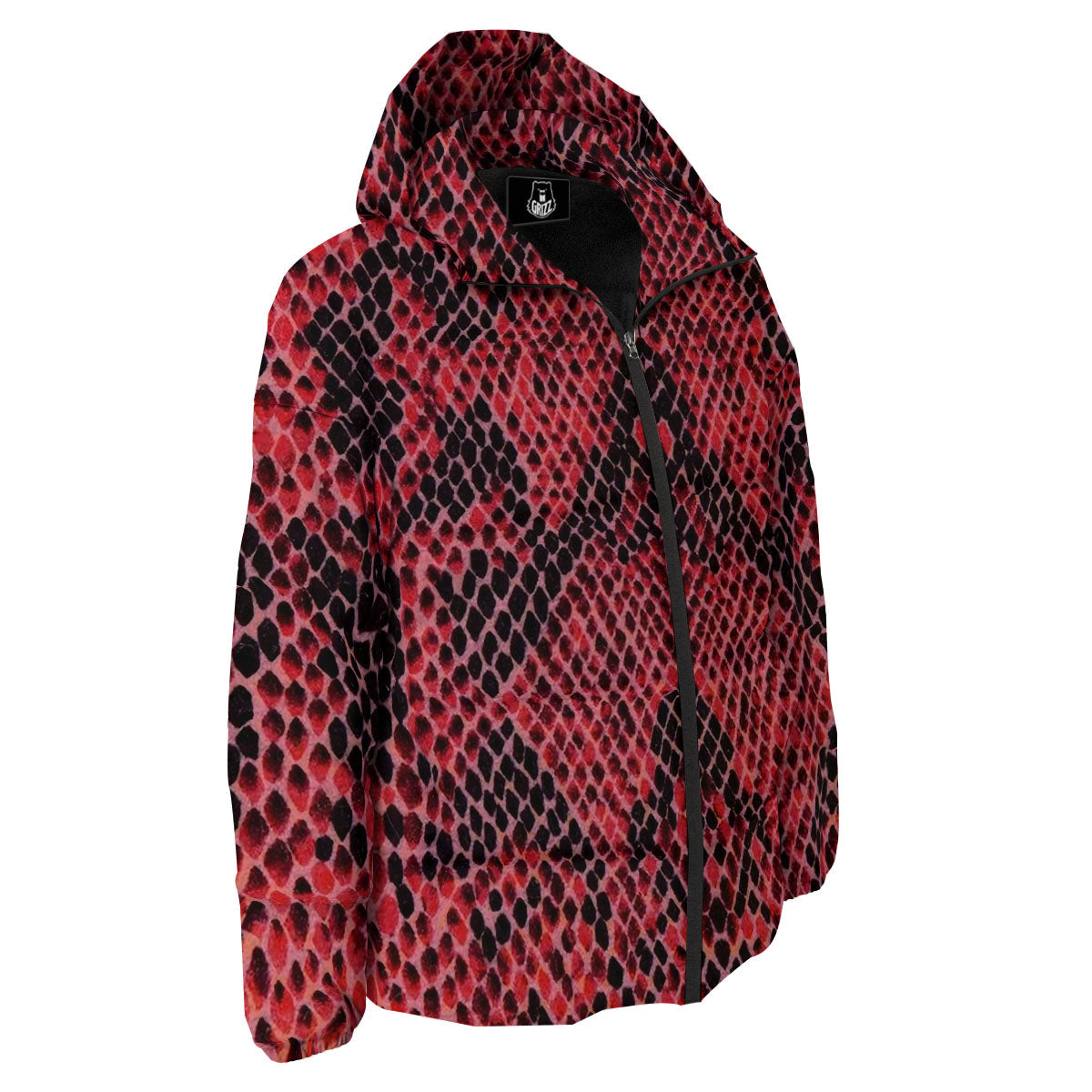 Snakeskin Python Red Print Down Jacket-grizzshop