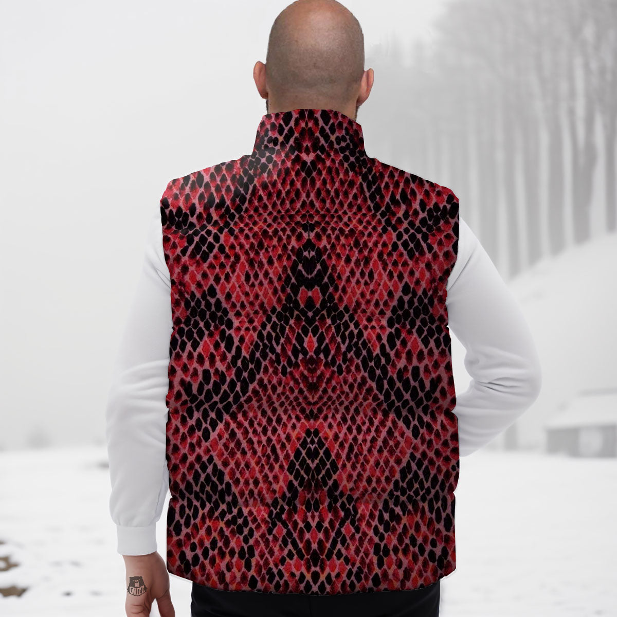 Snakeskin Python Red Print Down Vest