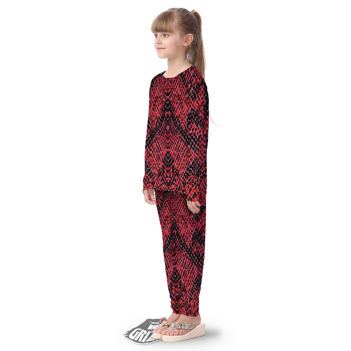 Snakeskin Python Red Print Kid's Pajamas-grizzshop