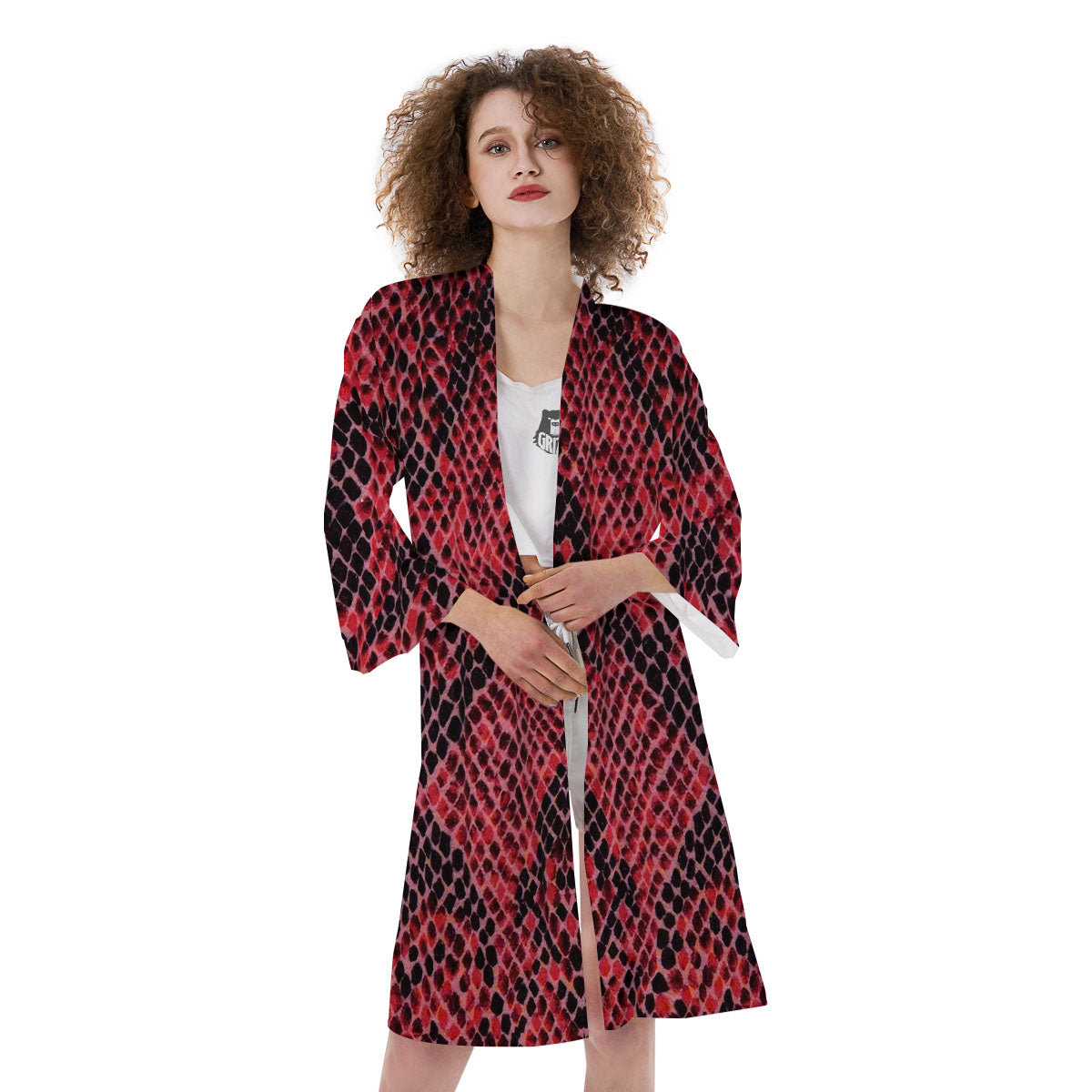 Snakeskin Python Red Print Kimono-grizzshop