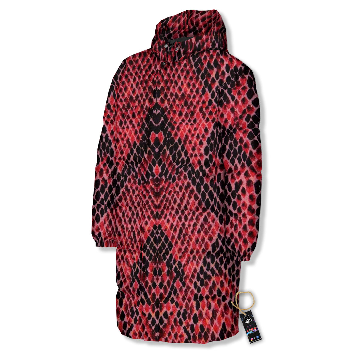 Snakeskin Python Red Print Long Down Jacket-grizzshop