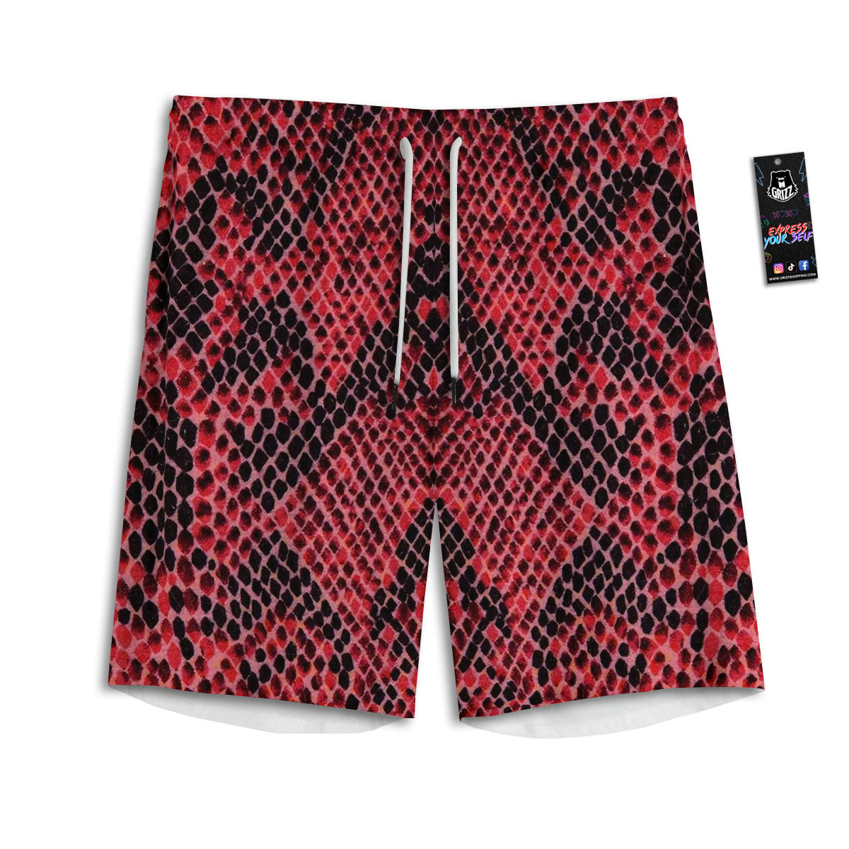 Snakeskin Python Red Print Men's Athletic Shorts