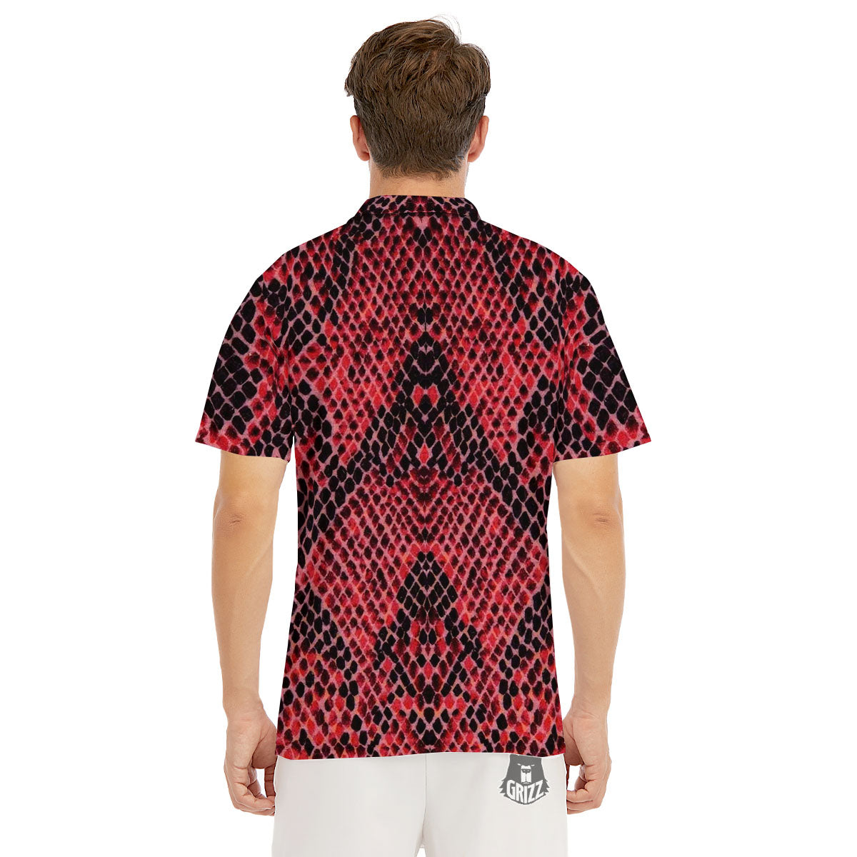 Snakeskin Python Red Print Men's Golf Shirts-grizzshop