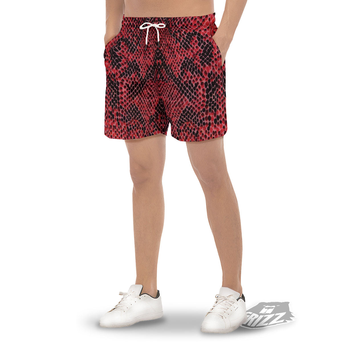 Snakeskin Python Red Print Men's Gym Shorts-grizzshop
