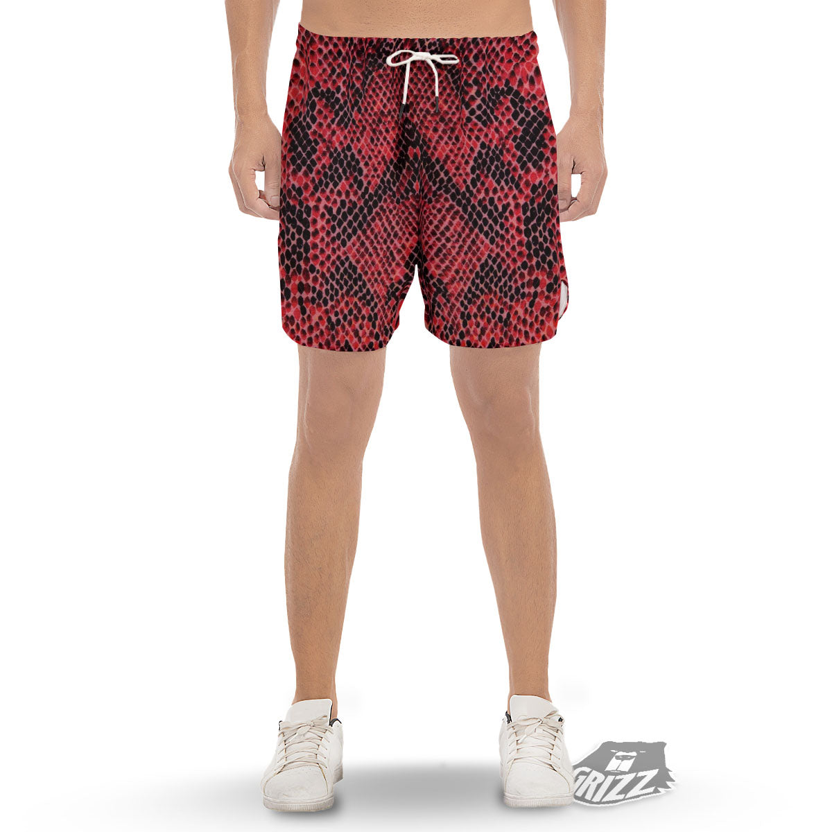 Snakeskin Python Red Print Men's Gym Shorts-grizzshop