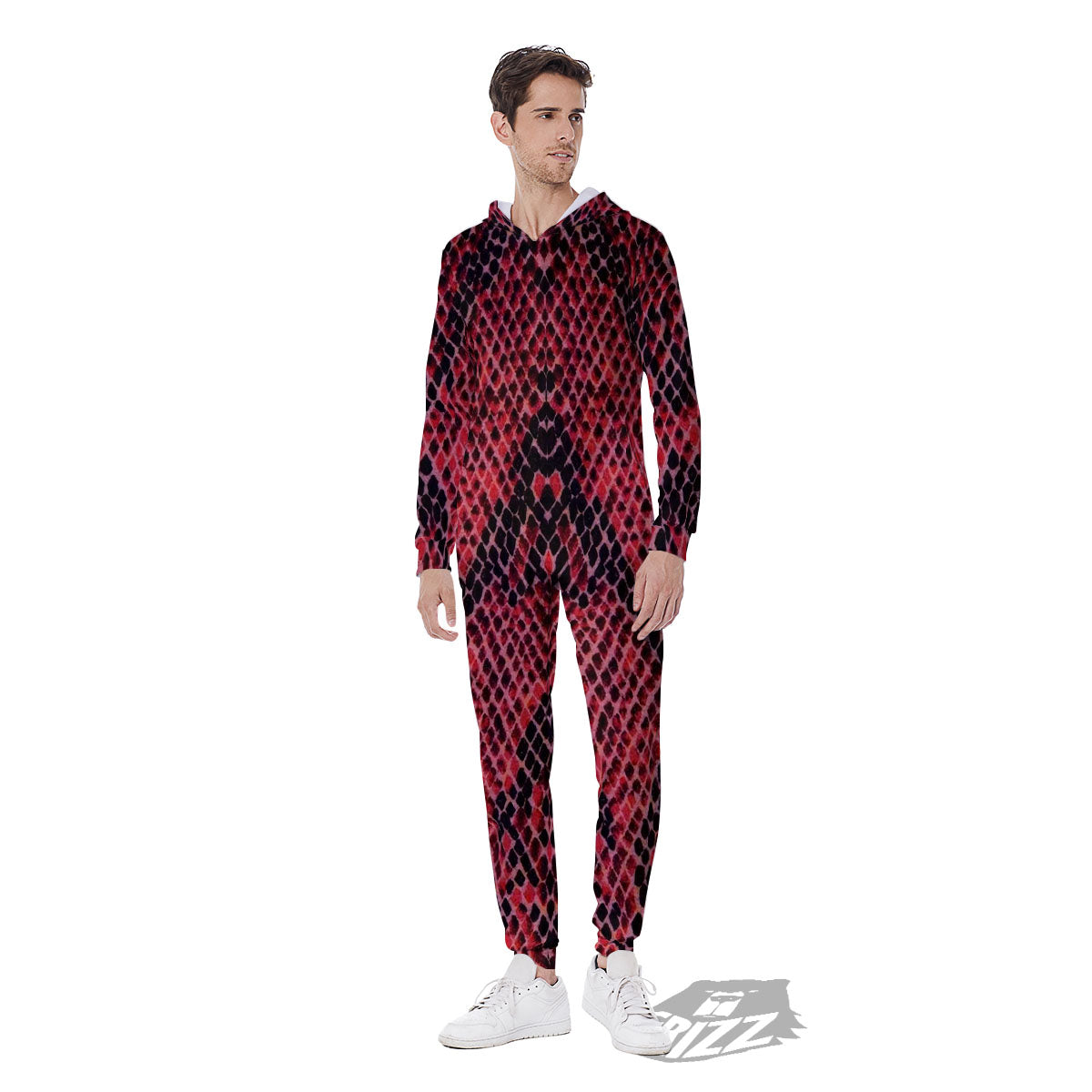 Snakeskin Python Red Print Men's Jumpsuit-grizzshop