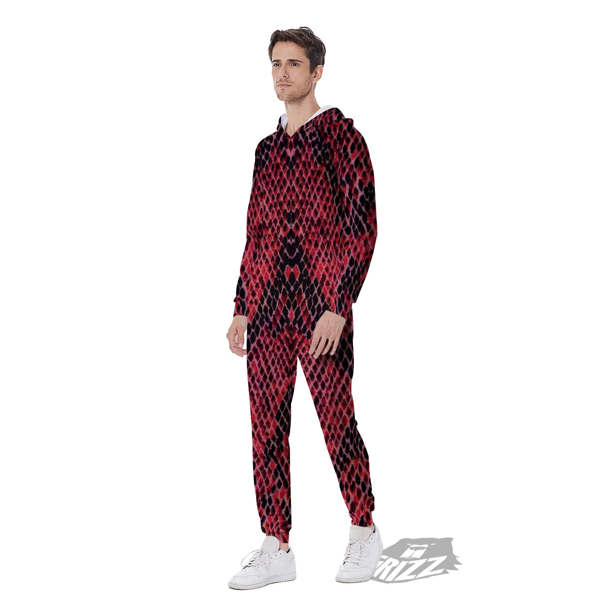Snakeskin Python Red Print Men's Jumpsuit-grizzshop