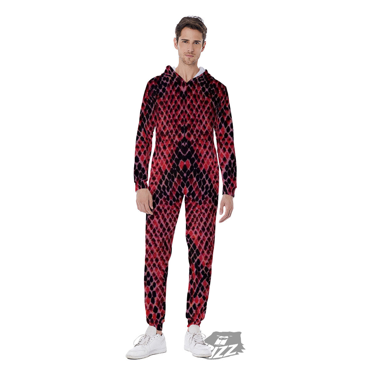 Snakeskin Python Red Print Men's Jumpsuit-grizzshop