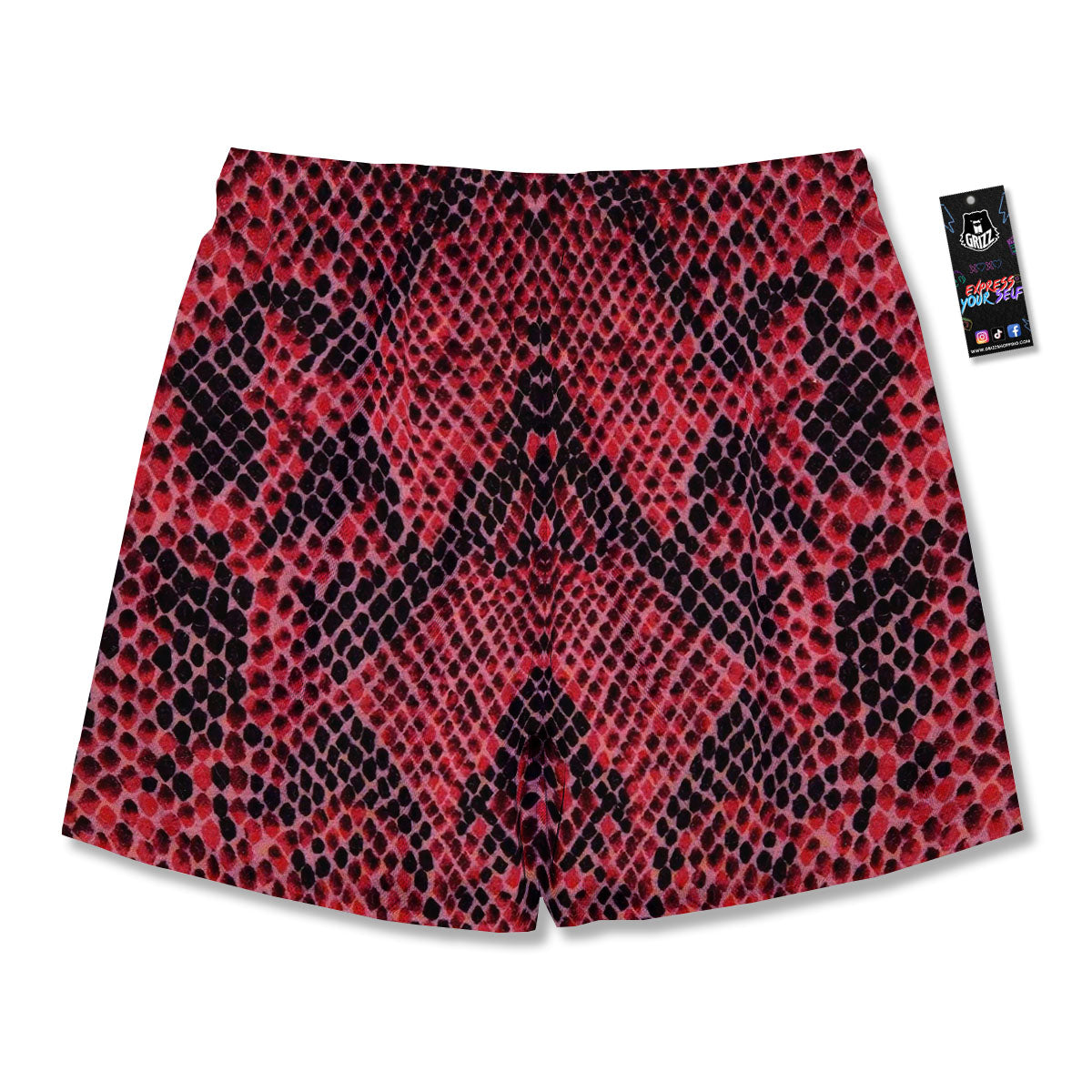 Snakeskin Python Red Print Men's Running Shorts-grizzshop