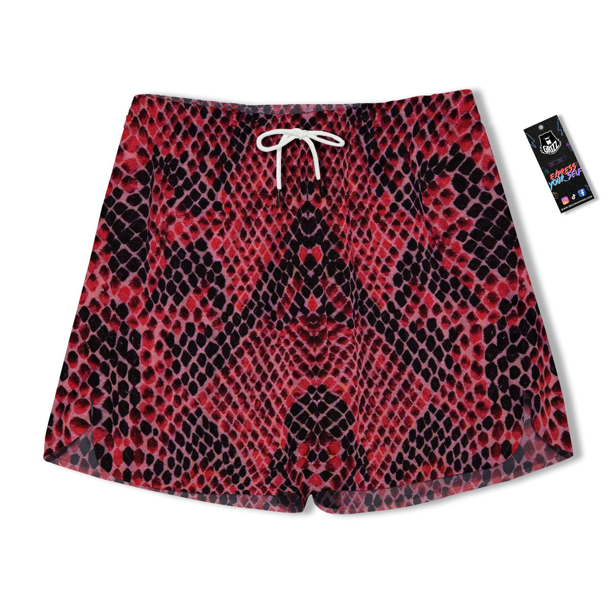 Snakeskin Python Red Print Men's Running Shorts-grizzshop
