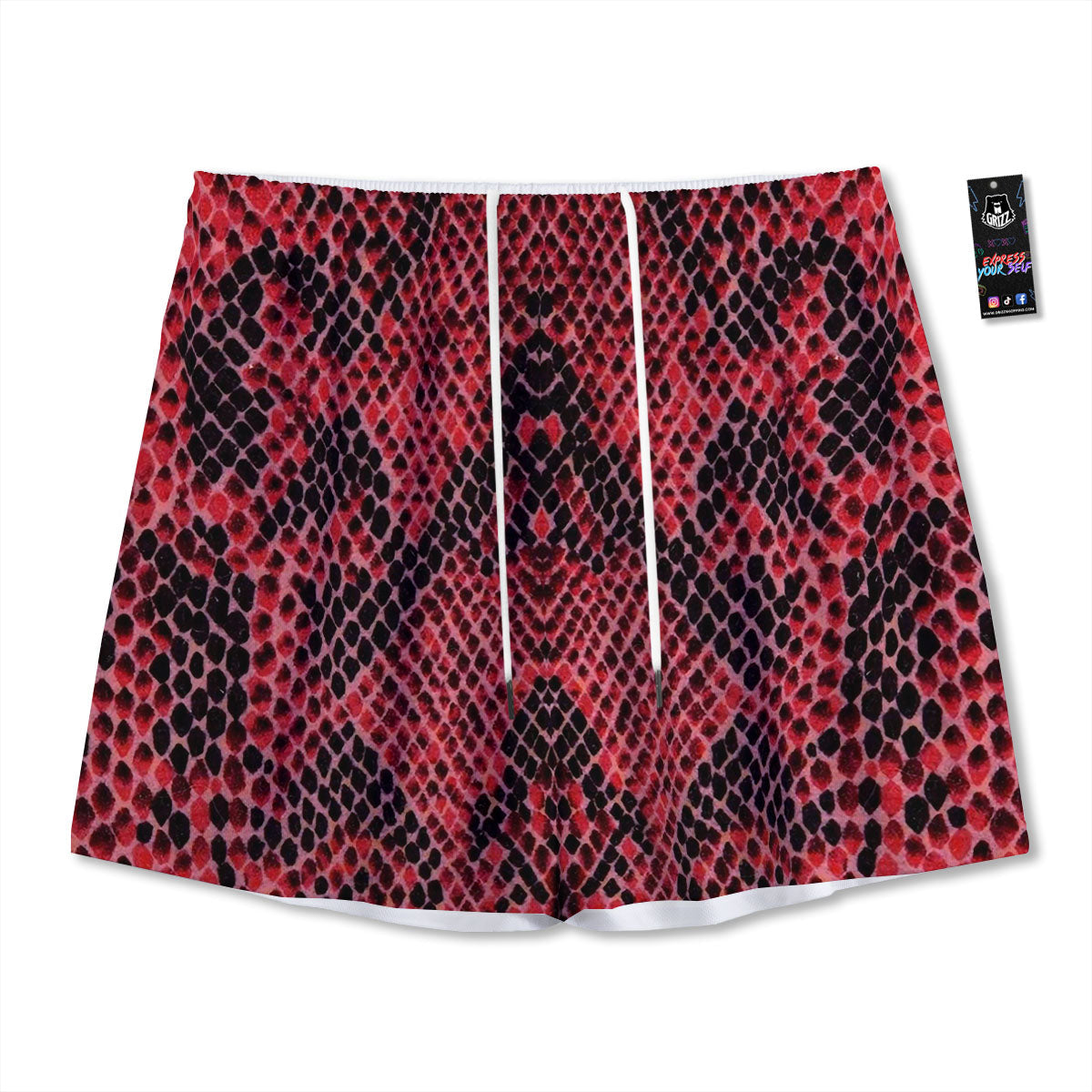 Snakeskin Python Red Print Mesh Shorts