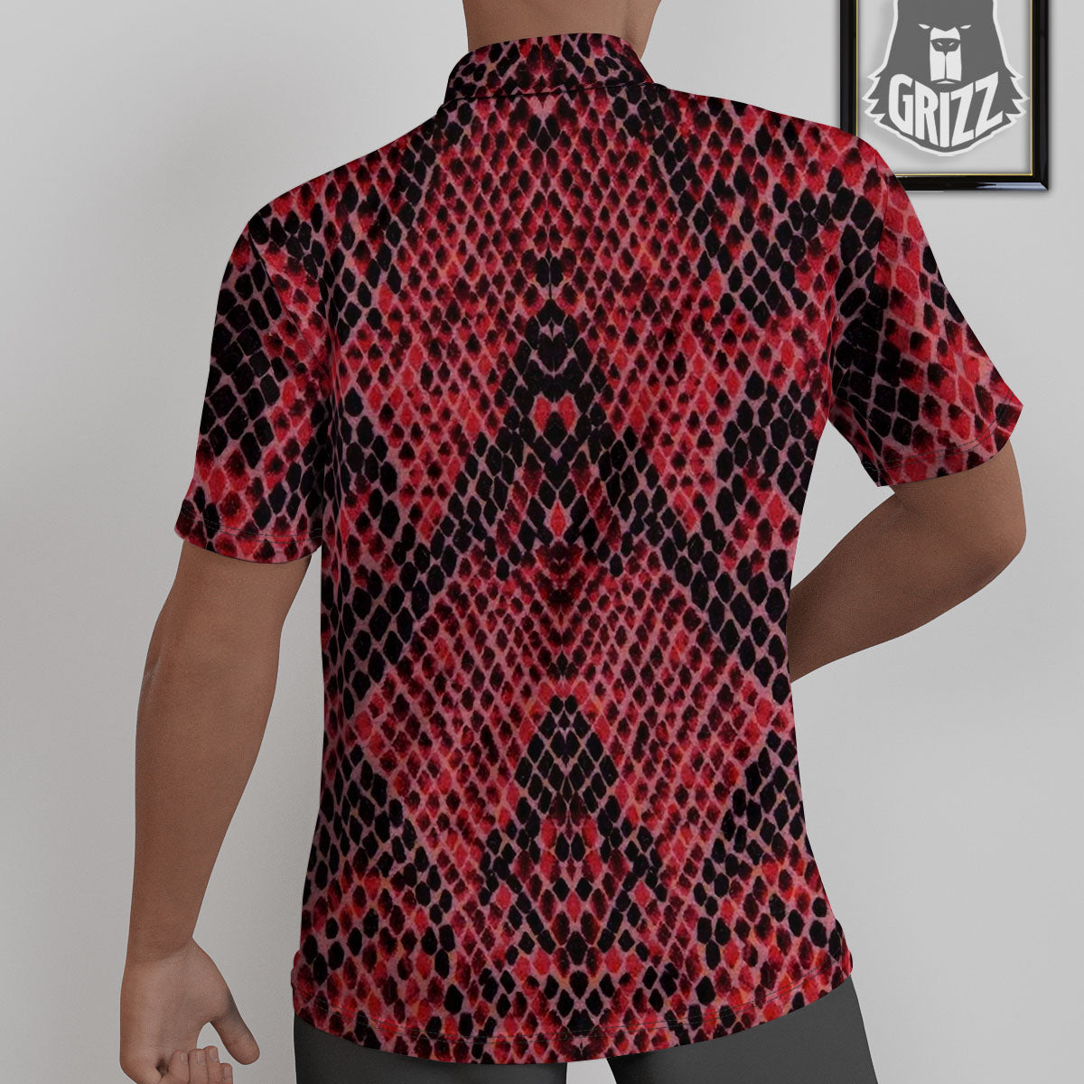 Snakeskin Python Red Print Untucked Shirts-grizzshop