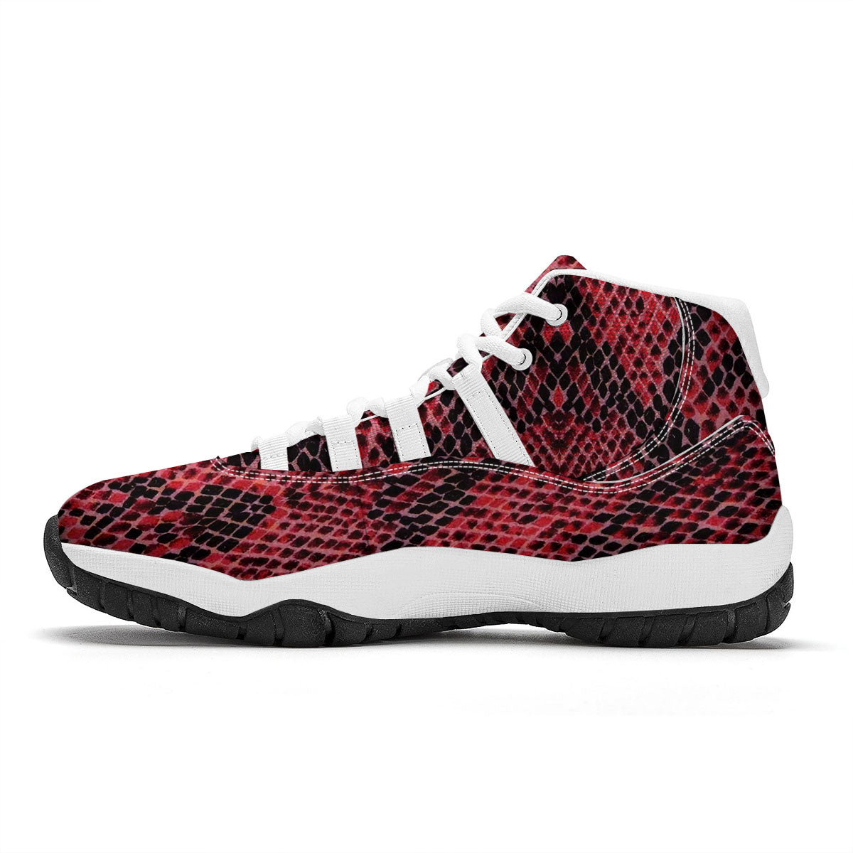 Snakeskin Python Red Print White Bball Shoes-grizzshop