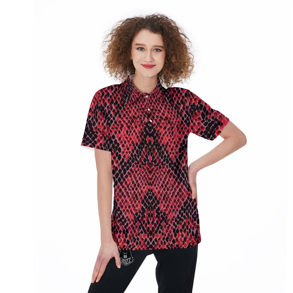 Snakeskin Python Red Print Women's Golf Shirts-grizzshop