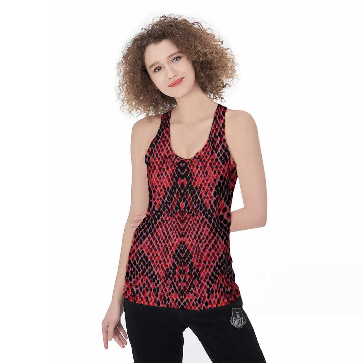 Snakeskin Python Red Print Women's Racerback Tank Top-grizzshop