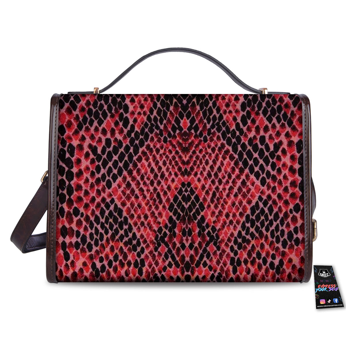 Snakeskin Python Red Print Women's Satchel Bag-grizzshop