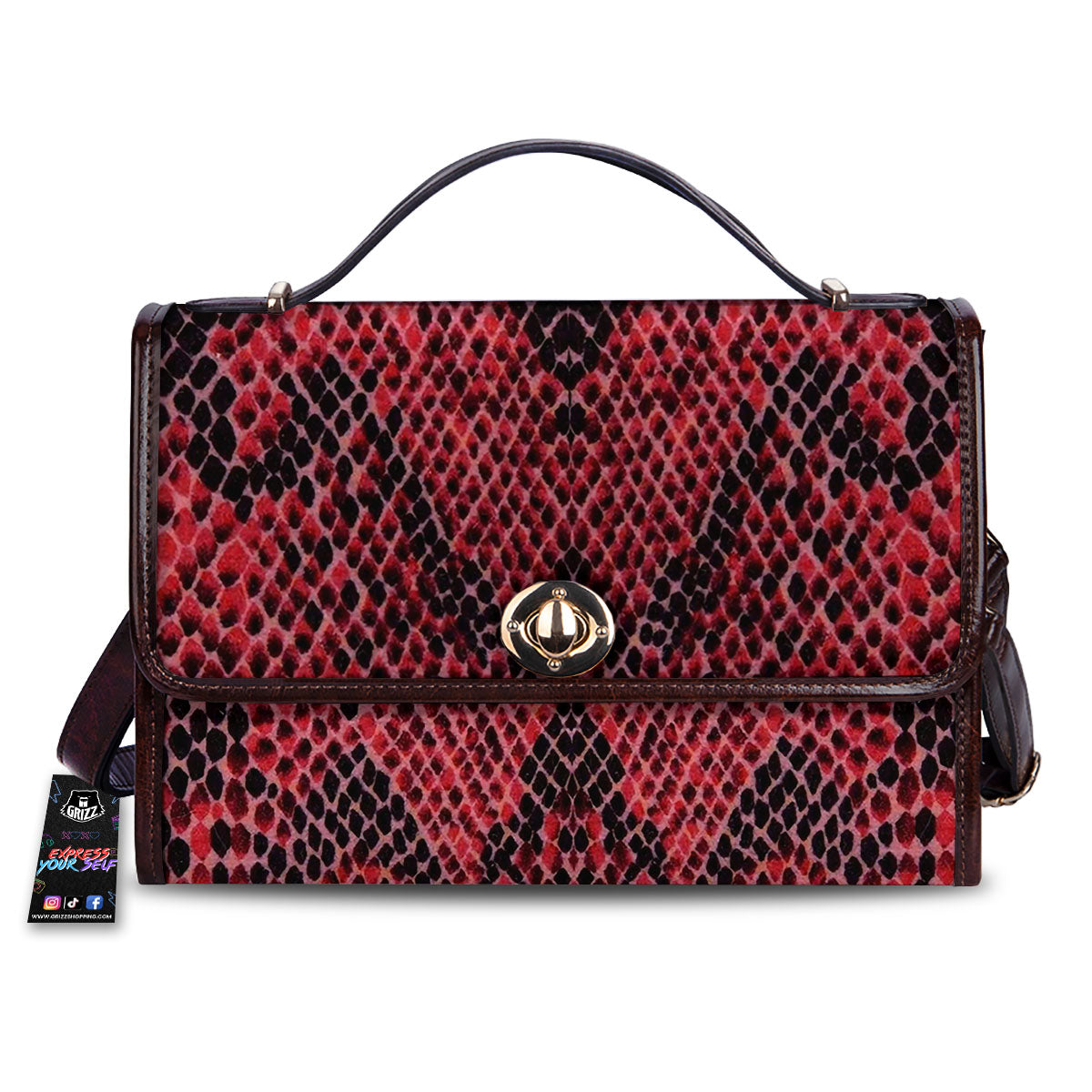 Snakeskin Python Red Print Women's Satchel Bag-grizzshop