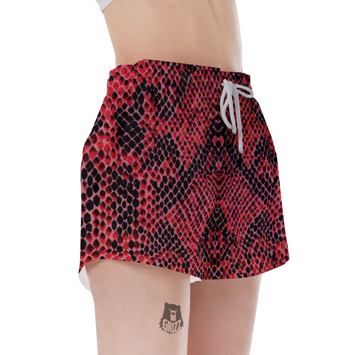 Snakeskin Python Red Print Women's Shorts-grizzshop