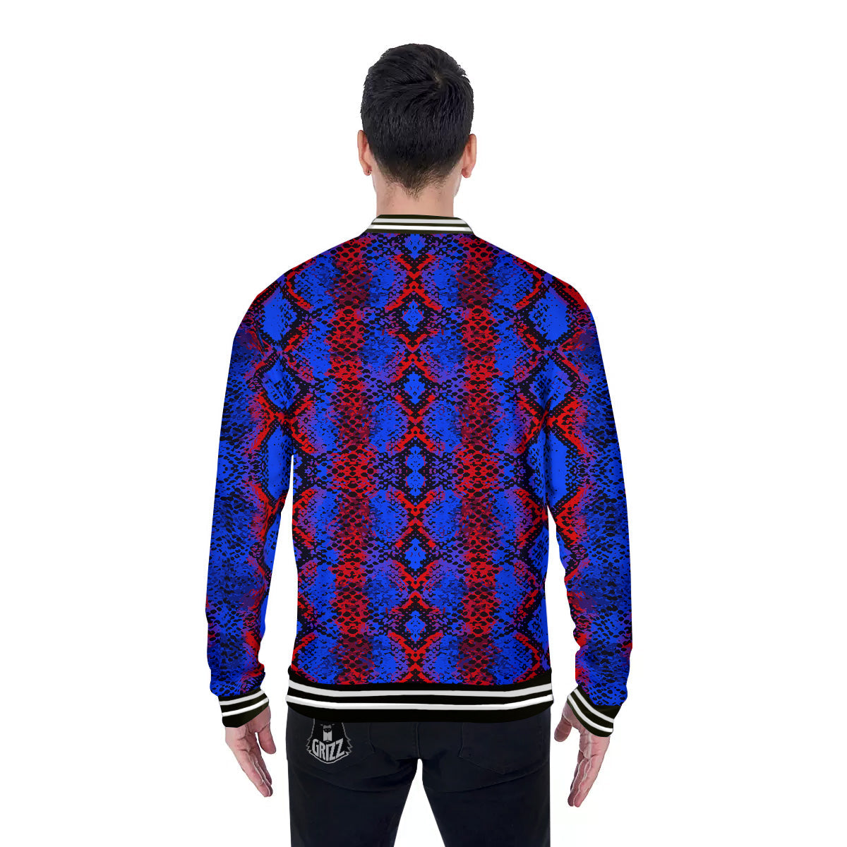 Snakeskin Red And Blue Print Baseball Jacket-grizzshop