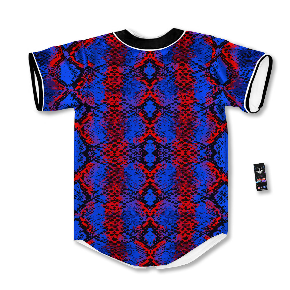 Snakeskin Red And Blue Print Baseball Jersey-grizzshop