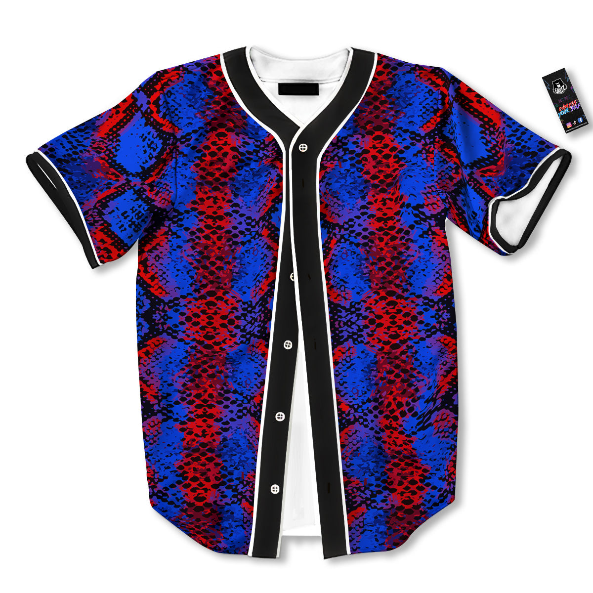 Snakeskin Red And Blue Print Baseball Jersey-grizzshop