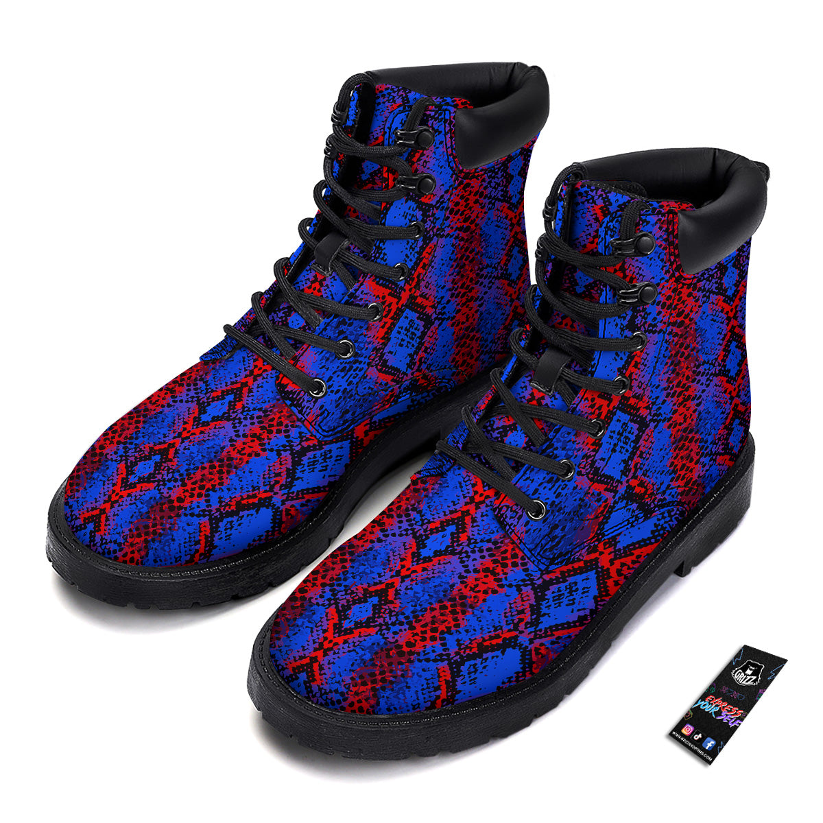 Snakeskin Red And Blue Print Boots-grizzshop