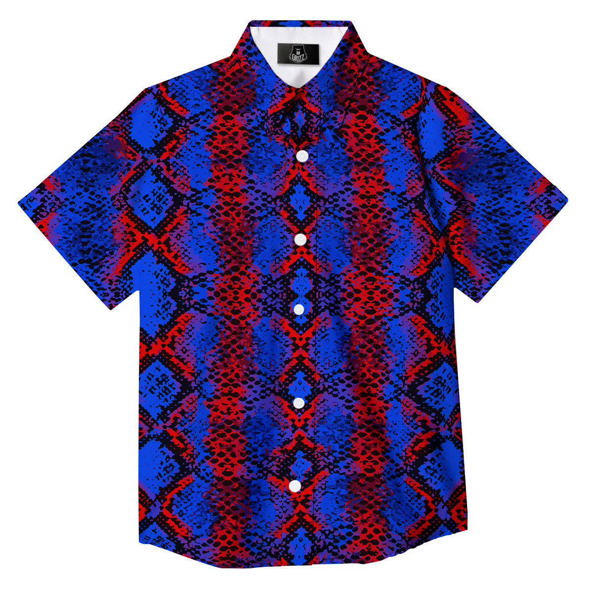 Snakeskin Red And Blue Print Button Up Shirt-grizzshop