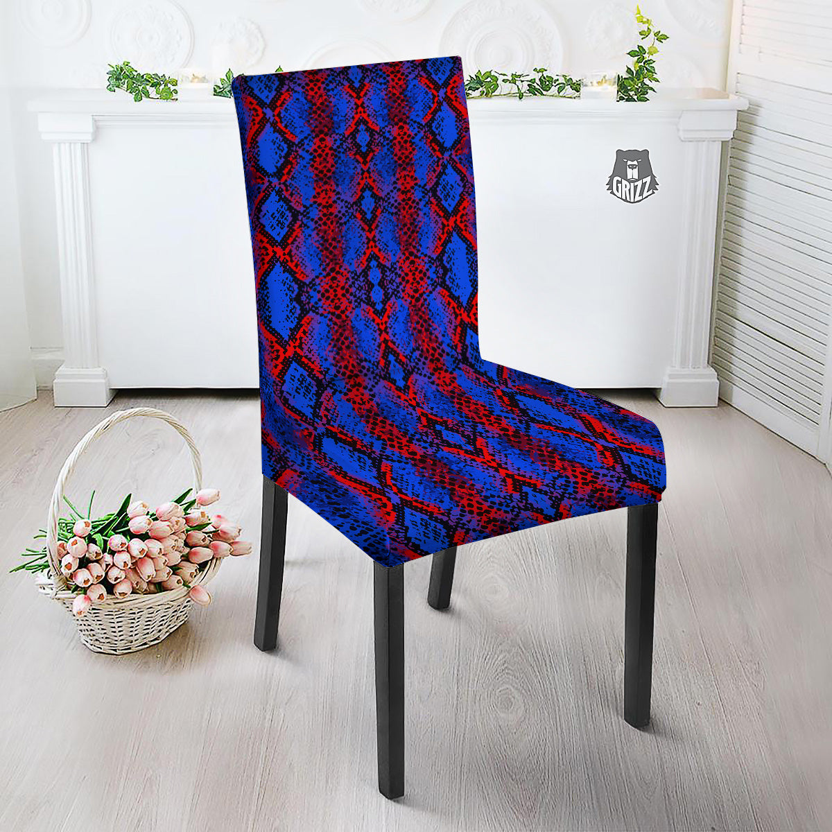 Snakeskin Red And Blue Print Dining Chair Slipcover-grizzshop
