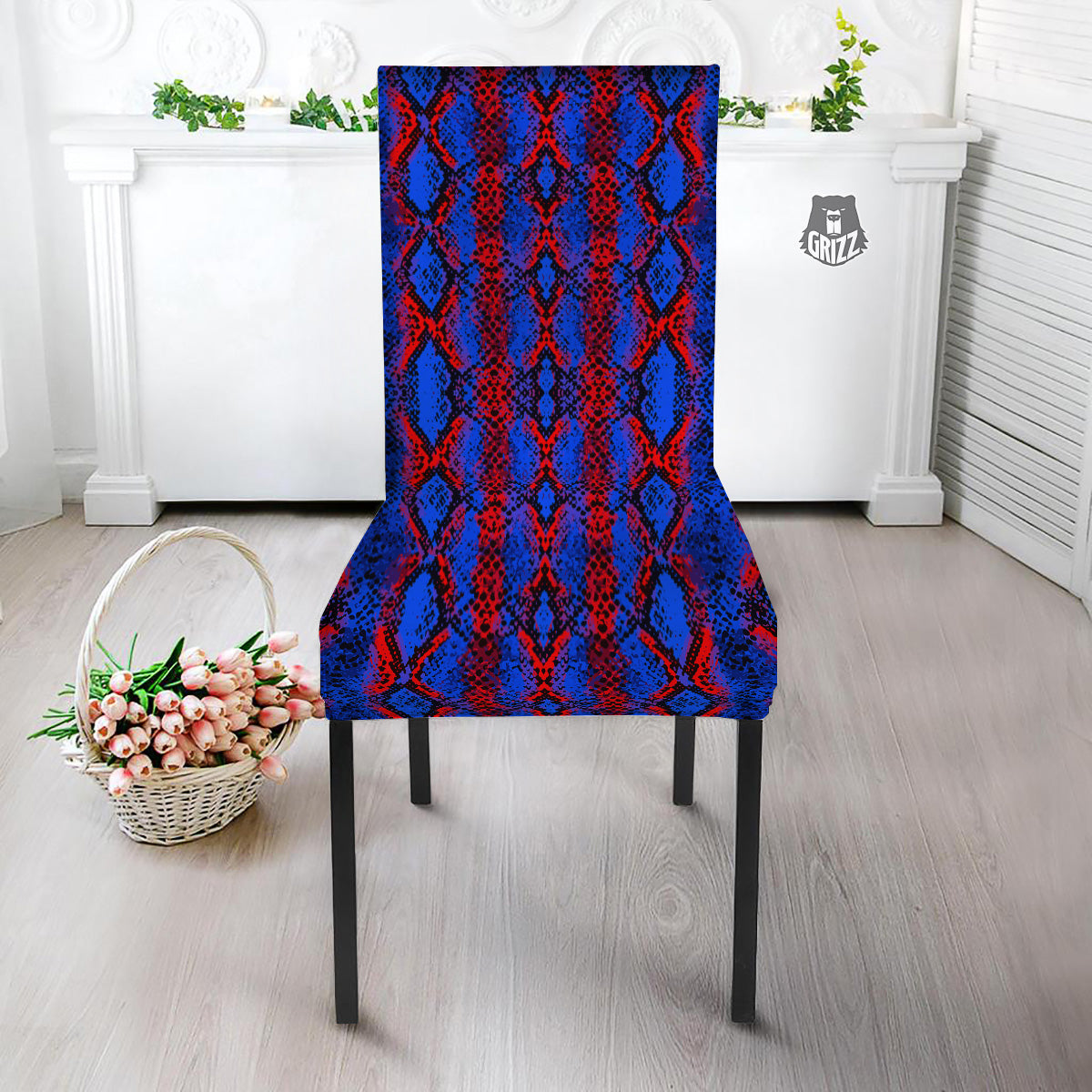 Snakeskin Red And Blue Print Dining Chair Slipcover-grizzshop