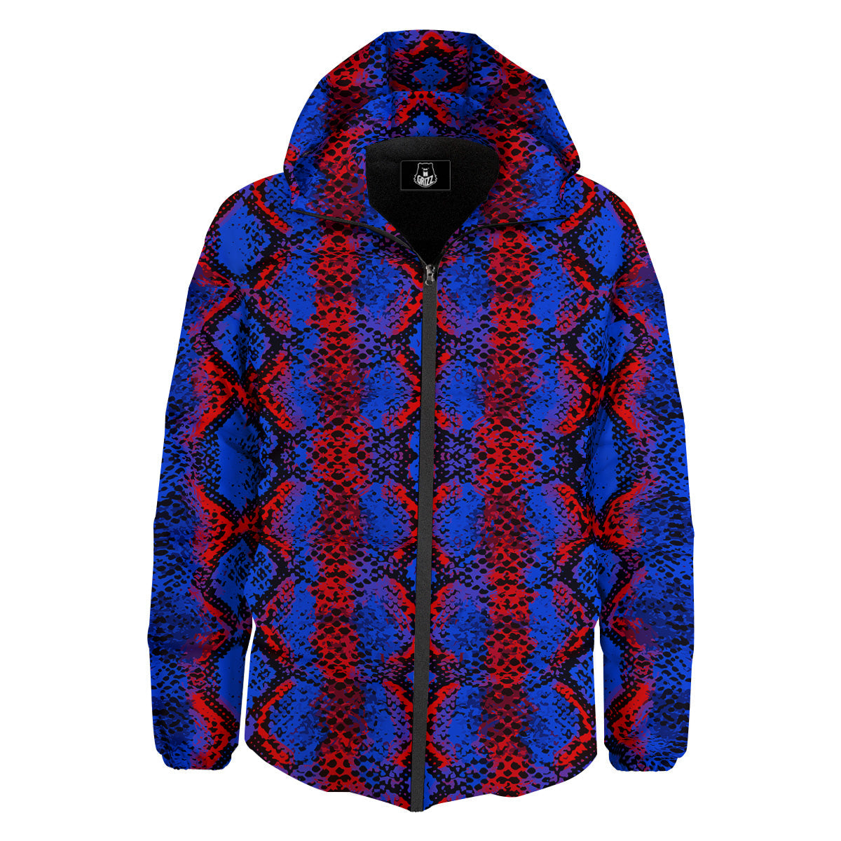 Snakeskin Red And Blue Print Down Jacket-grizzshop