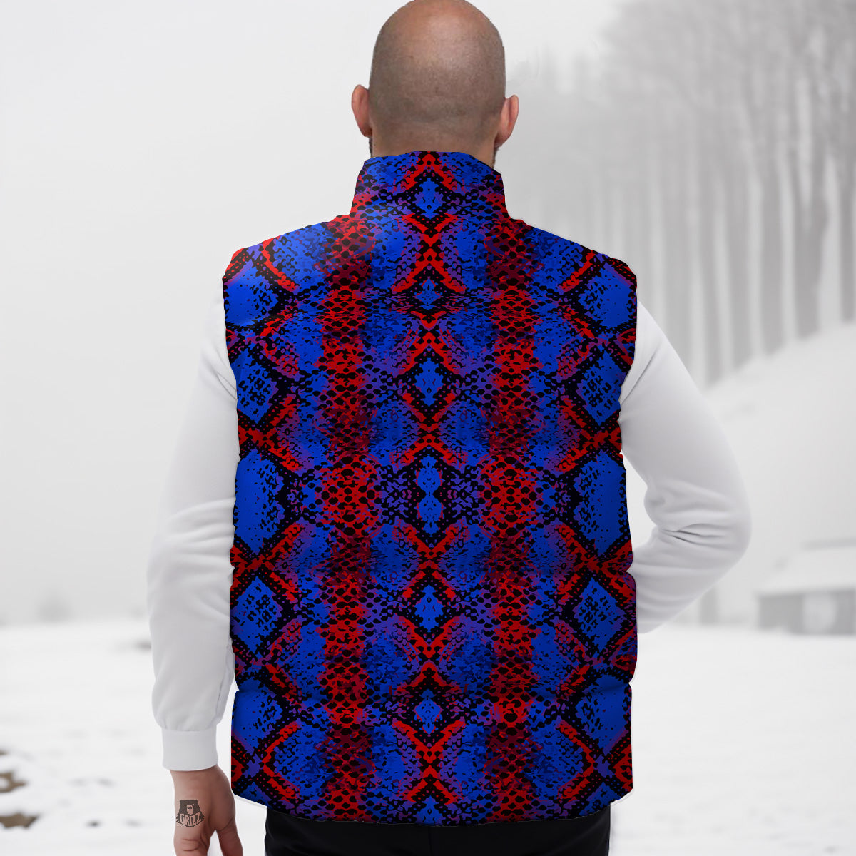 Snakeskin Red And Blue Print Down Vest