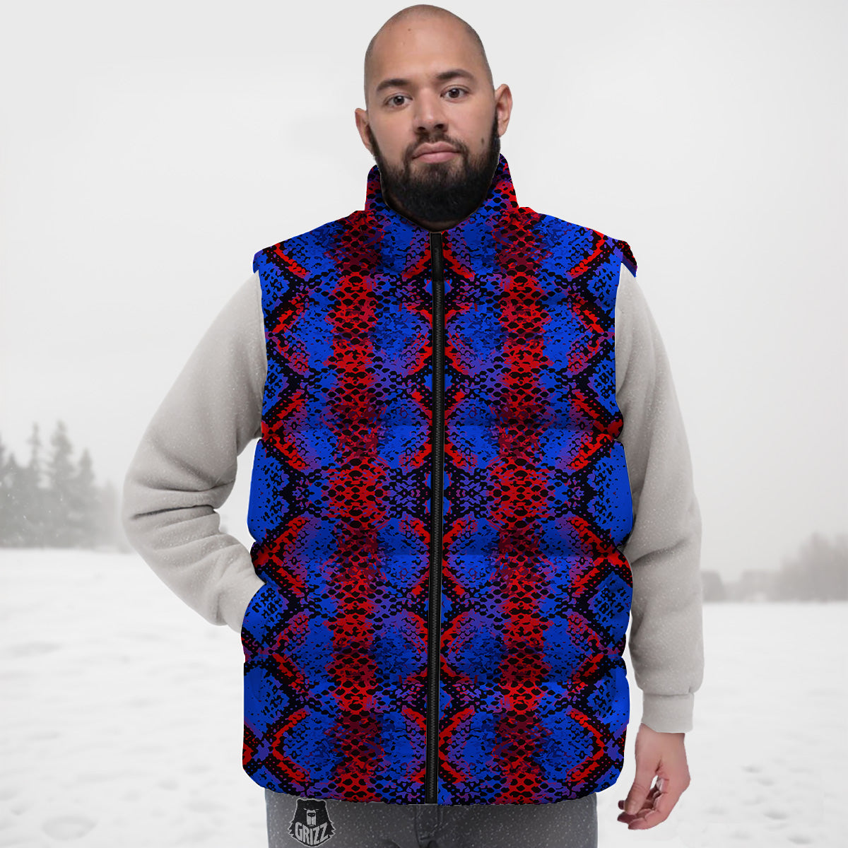 Snakeskin Red And Blue Print Down Vest