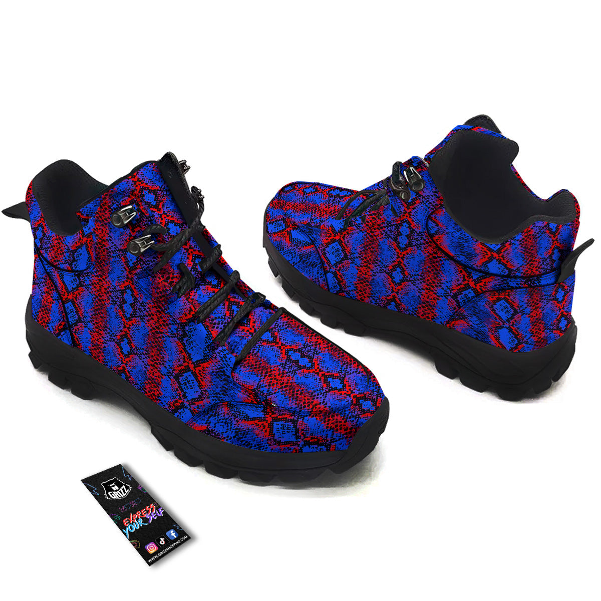 Snakeskin Red And Blue Print Hiking Shoes-grizzshop