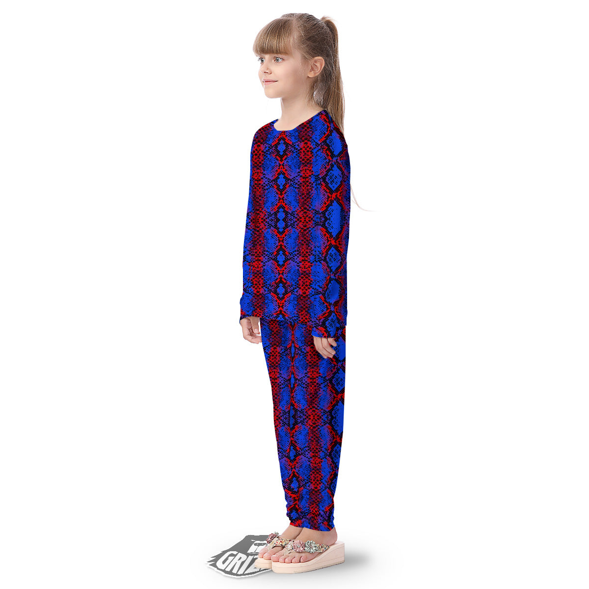 Snakeskin Red And Blue Print Kid's Pajamas-grizzshop
