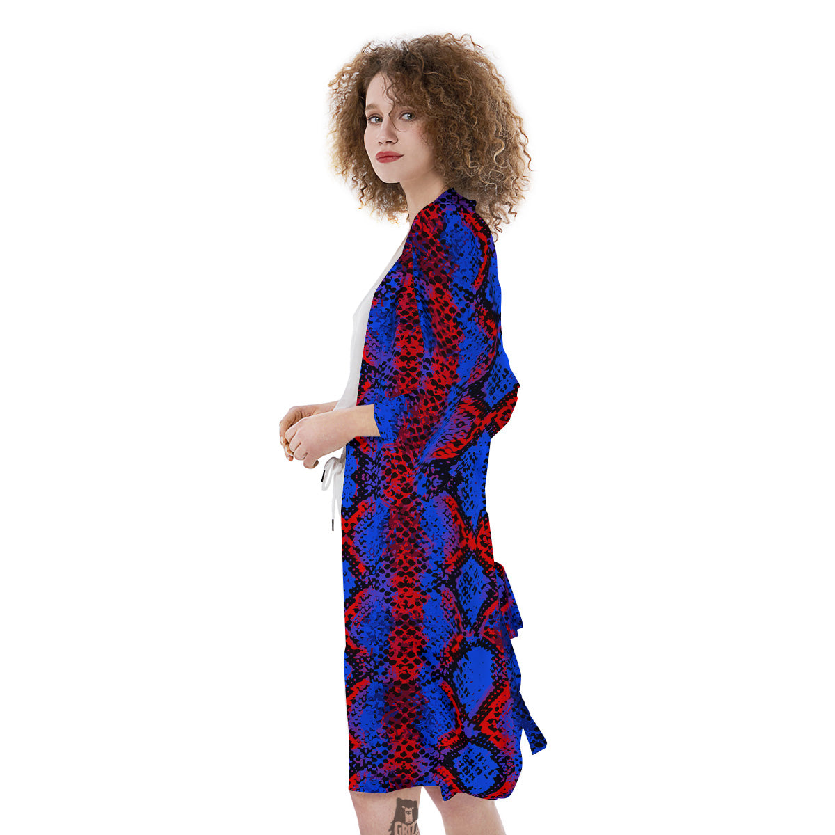 Snakeskin Red And Blue Print Kimono-grizzshop
