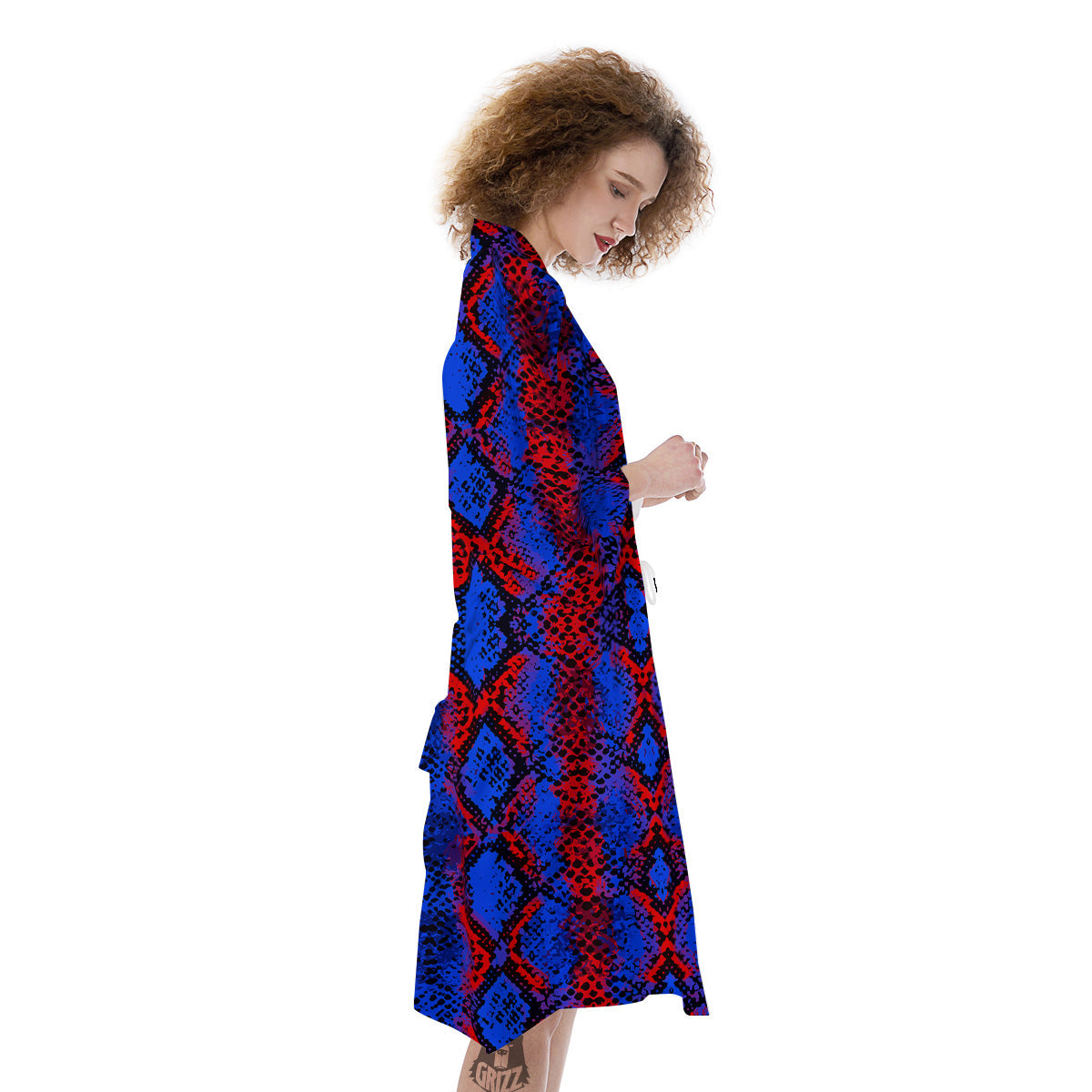 Snakeskin Red And Blue Print Kimono-grizzshop