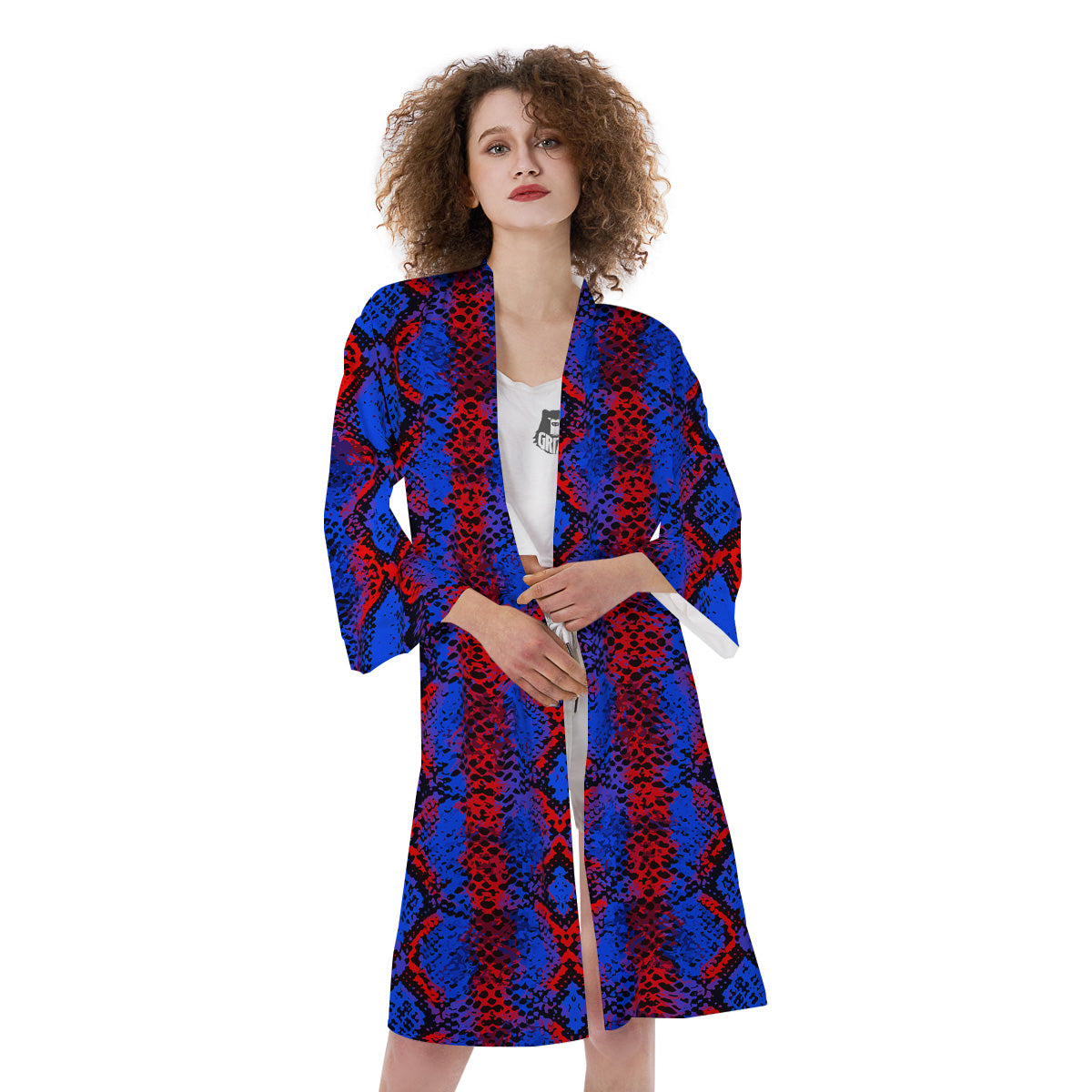 Snakeskin Red And Blue Print Kimono-grizzshop