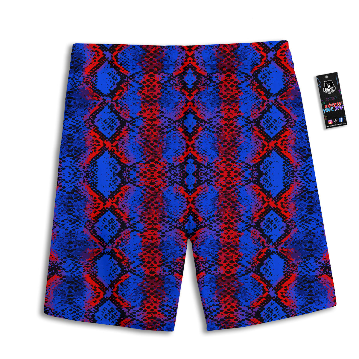 Snakeskin Red And Blue Print Men's Athletic Shorts